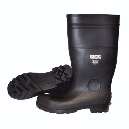 Black Boots with Black PVC Sole, EVA Insole, Steel Toe, Cotton Lined, 16-Inch Length