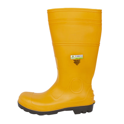 Yellow PVC Boots with Black PVC Sole, EVA Insole, Steel Toe & Midsole, Cotton Lined, 16-Inch Length